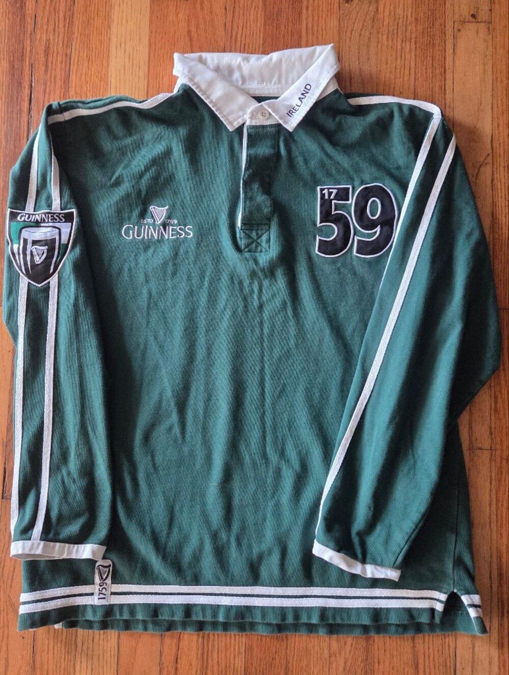 Guinness Green 1759 Rugby Jersey Shirt Long Sleeve Embroidered Men’s Large